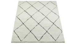 Webteppich Ideal Shaggy | Weiß, Schwarz, 80x150 cm