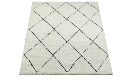 Webteppich Ideal Shaggy | Weiß, Schwarz, 80x150 cm