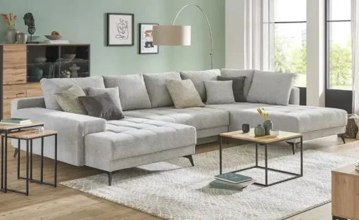 Wohnlandschaft  mit Schlaffunktion Mango  | Hellgrau, Webstoff