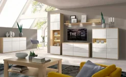 Wohnwand Largo | Weiß, Wildeiche (Nachbildung)