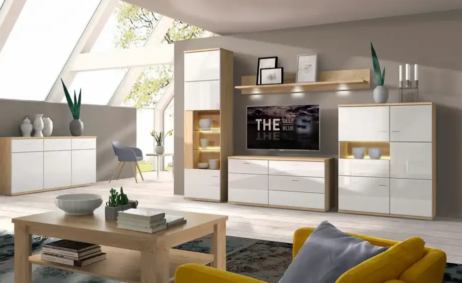 Wohnwand Largo | Weiß, Wildeiche (Nachbildung)