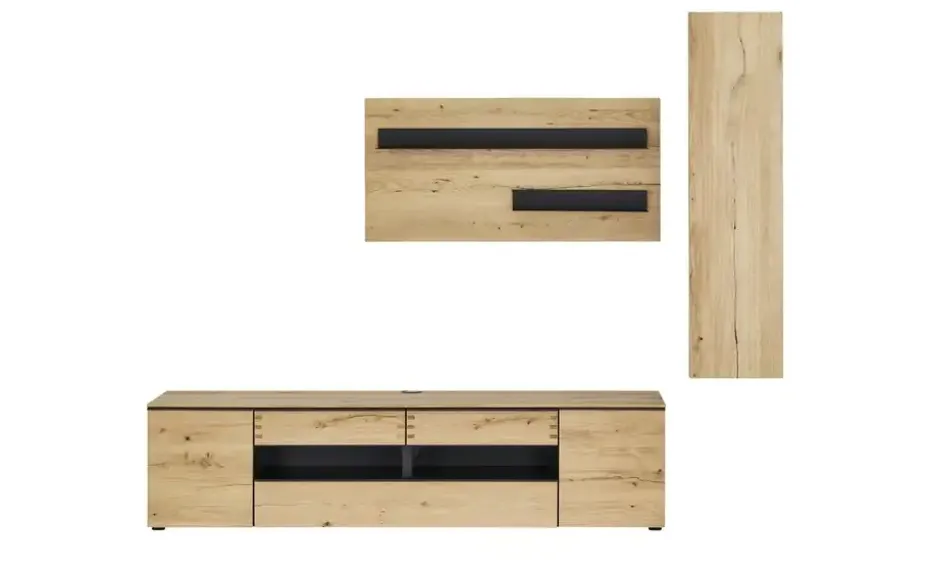 Wohnwand Light Line 6 | Schwarz, Asteiche, Schwarz