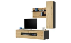 Wohnwand Light Line 6 | Schwarz, Asteiche, Schwarz