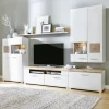 Wohnwand mit Beleuchtung Cortina | Weiß, Eiche (Nachbildung)