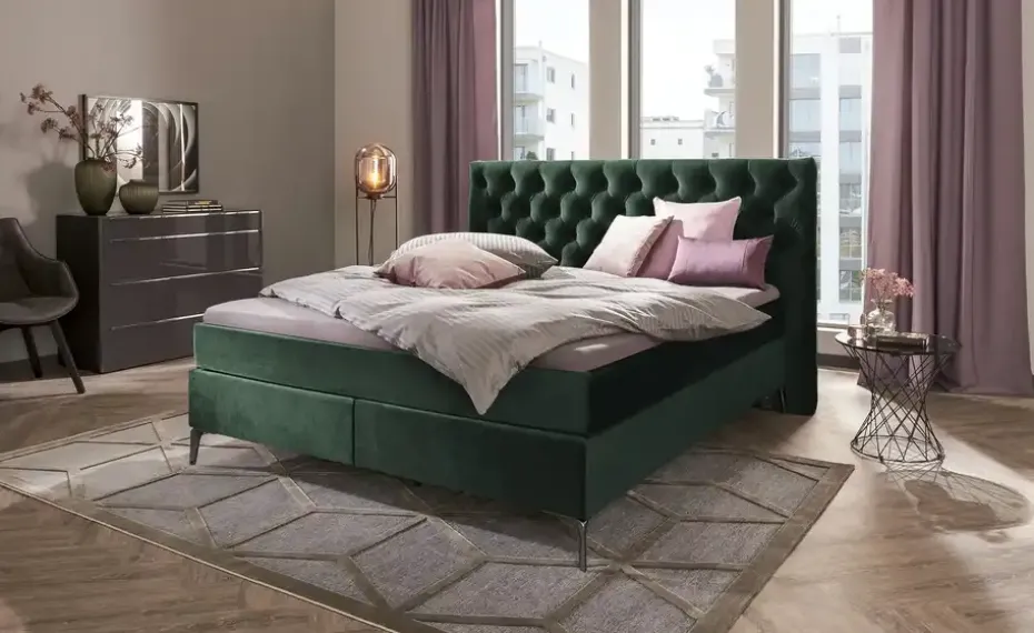 Wohnwert Boxspringbett Laesa | Dunkelgrün, 140 cm