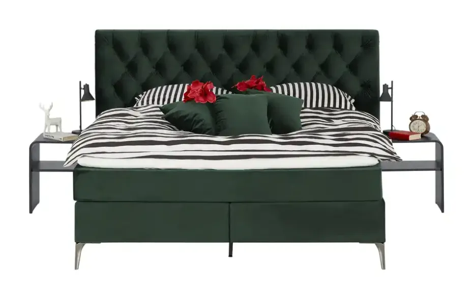 Wohnwert Boxspringbett Laesa | Dunkelgrün, 140 cm