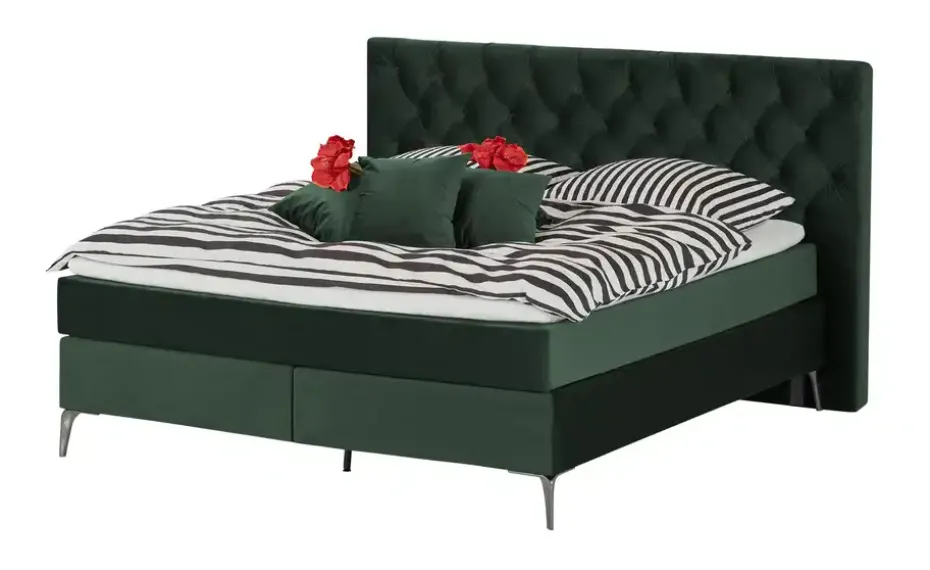 Wohnwert Boxspringbett Laesa | Dunkelgrün, 140 cm