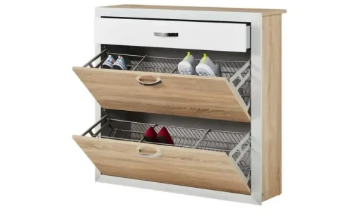 Wohnwert Schuhschrank Intro | mit Schuhkörben , Eiche Sonoma (Nachbildung), Weiß