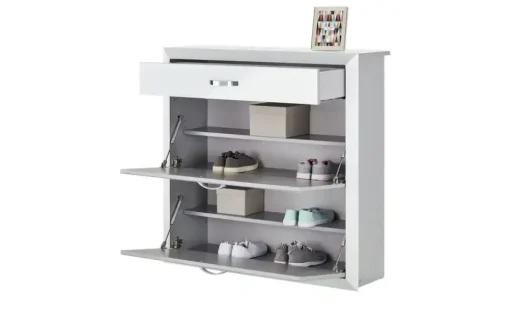 Wohnwert Schuhschrank Intro | mit Einlegeböden , Weiß, Aluminiumgrau