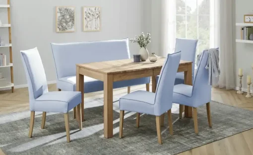 Woodford Esszimmerstuhl mit hoher Lehne Gerda | Hellblau, Eiche bianco