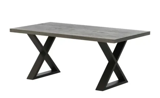 Woodford Massivholztisch Pantheon | Eiche Grau, Kufen (X-förmig)